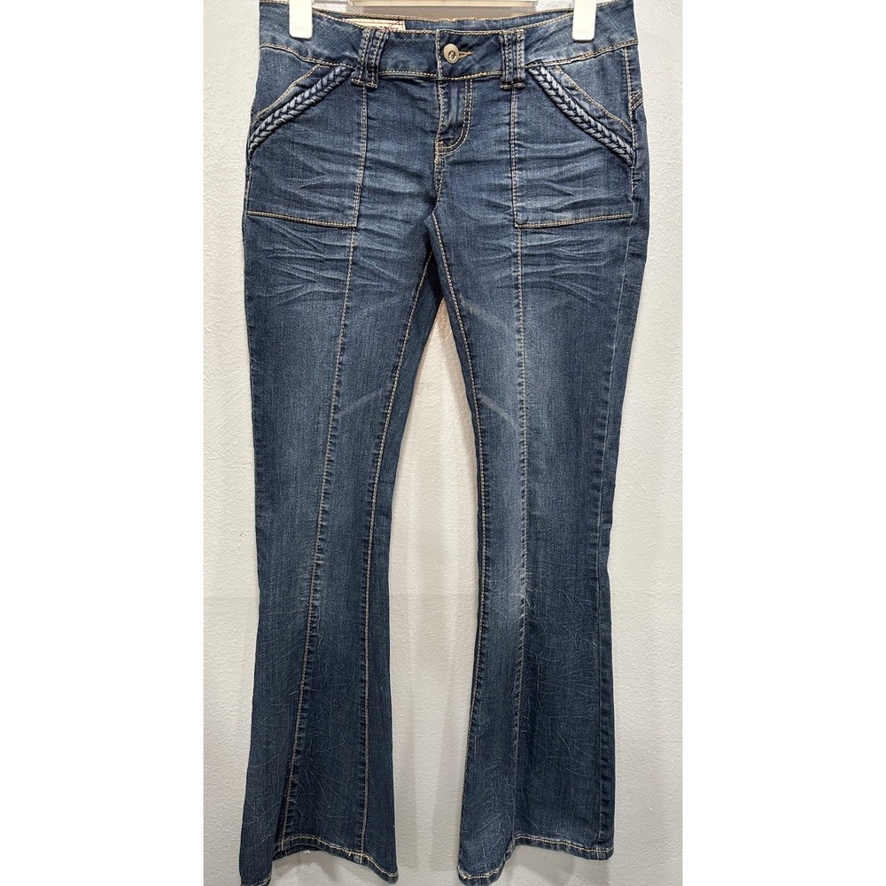 1St Kiss Flare Jeans Women's Size 7 Blue Stretch Front Pockets Vintage Y2K 90s